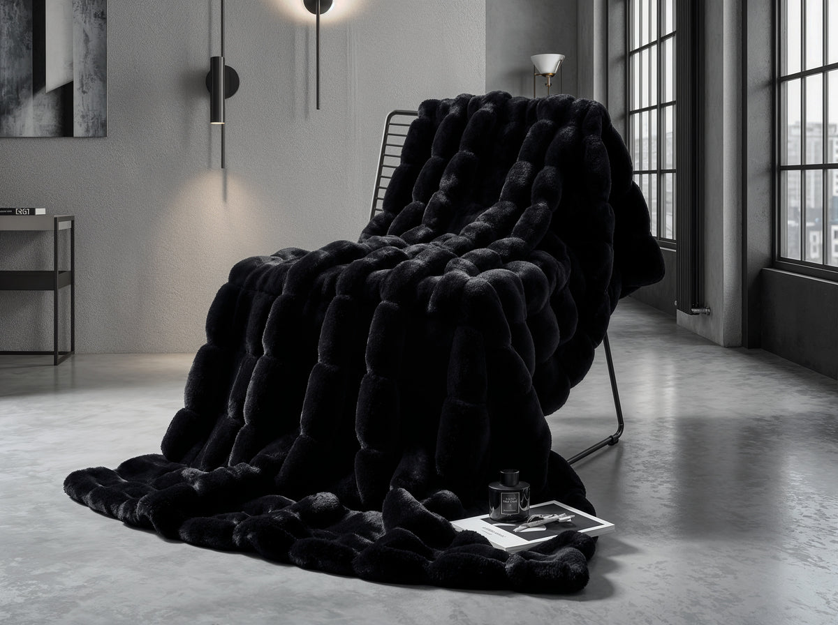 Lunetta Home Deken / Plaid Fake Fur ( Bont ) Bubble Antraciet 150x200 cm Zachte Kwaliteit