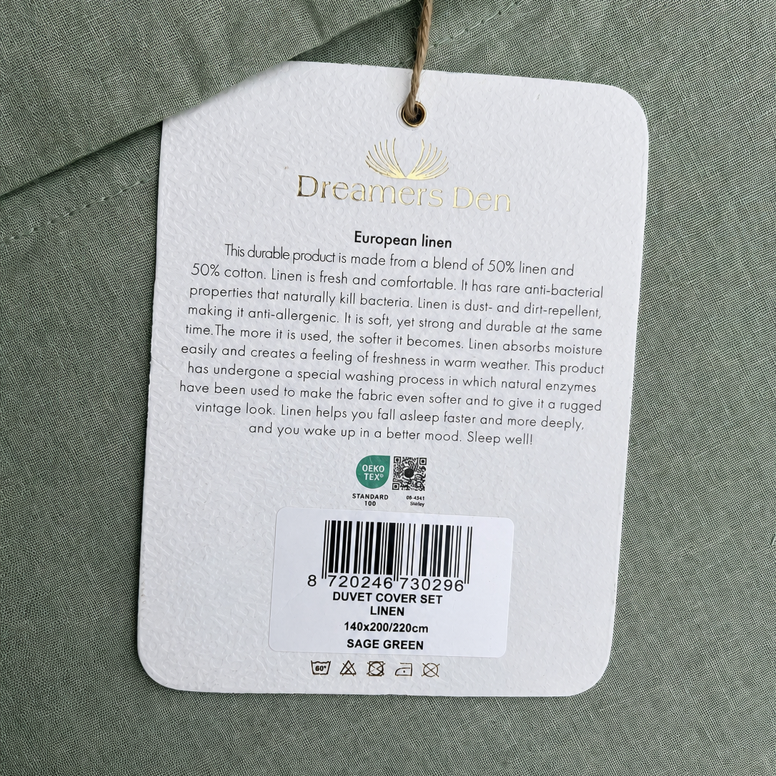 Dreamers Den Dekbedovertrek Half Linnen Sage Green